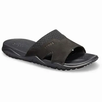 Crocs Erkek Slaytlar Crocs Swiftwater Leather Siyah Boyut 36 47 Slaytlar Crocs indirim ma azas